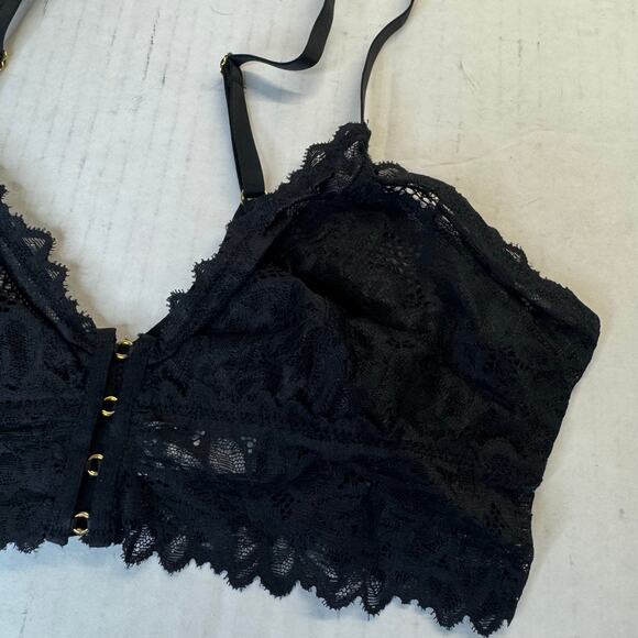 Aerie Sunkissed Lace Triangle Bralette True Black Longline Adjustable Small NWT - Picture 3 of 7